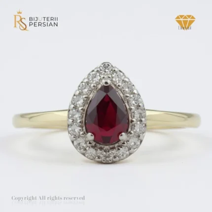 Inel aur galben cu rubin lacrimă și diamante naturale IGI