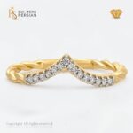 Inel din aur galben 14K cu diamante naturale IGI - model curbat