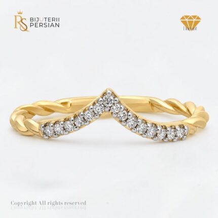 Inel din aur galben 14K cu diamante naturale IGI - model curbat