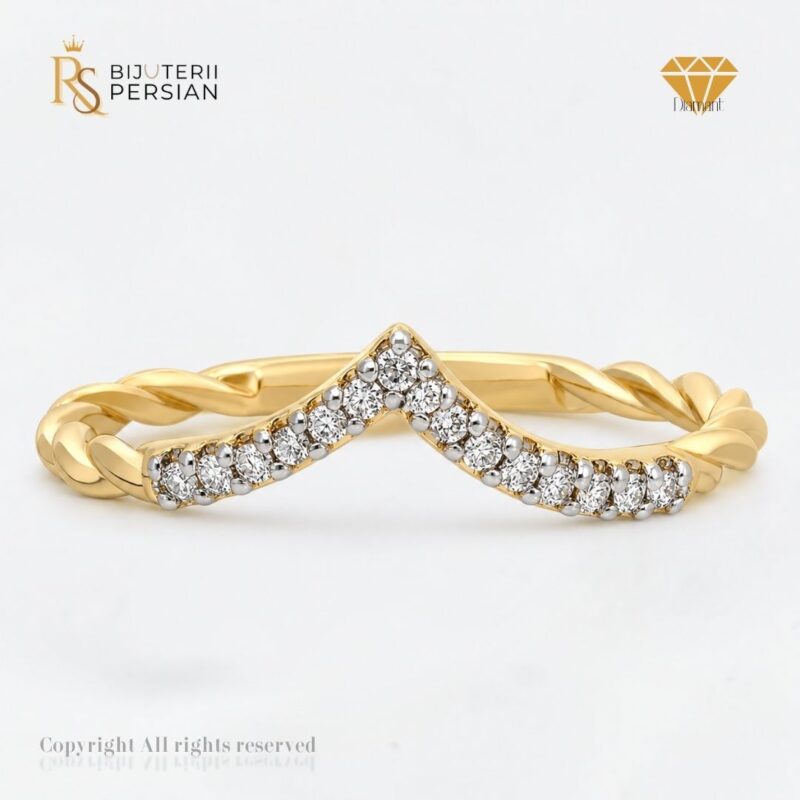 Inel din aur galben 14K cu diamante naturale IGI - model curbat