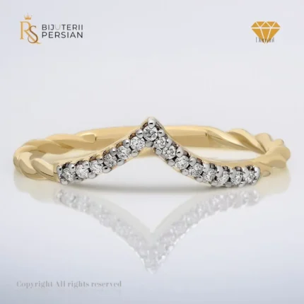 Inel din aur galben 14K cu diamante naturale IGI - model curbat