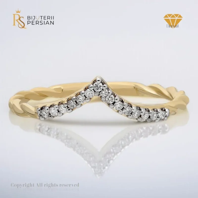 Inel din aur galben 14K cu diamante naturale IGI - model curbat