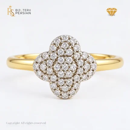 Inel din aur galben cu diamant natural în formă de trifoi