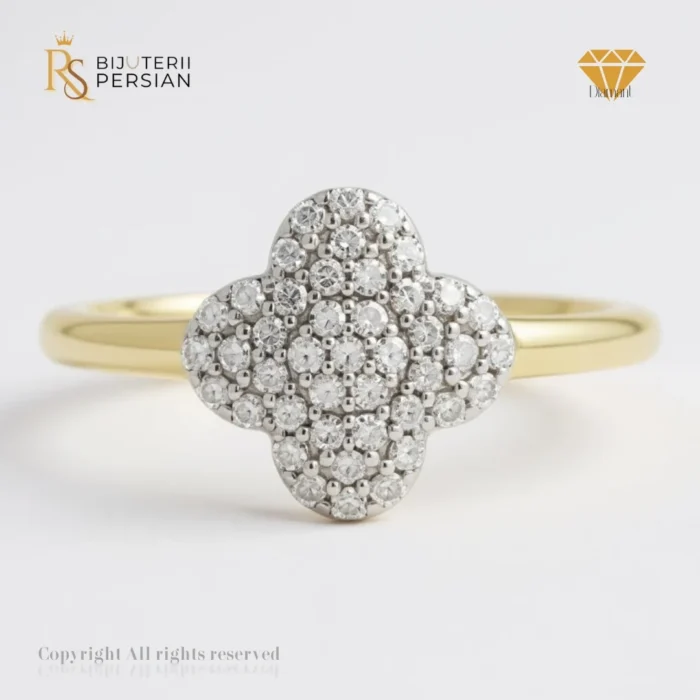 Inel din aur galben cu diamant natural în formă de trifoi - imagine 1