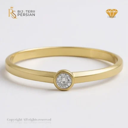 Inel subțire din aur galben cu diamant natural rotund 0.01 ct, montat în Bezel, certificat IGI