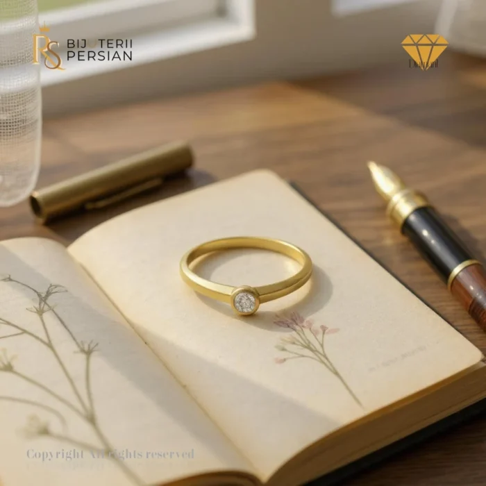 Inel subțire din aur galben cu diamant natural rotund 0.01 ct, montat în Bezel, certificat IGI