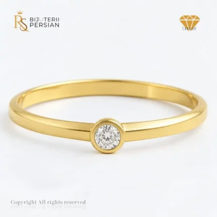 Inel subțire din aur galben cu diamant natural rotund 0.01 ct, montat în Bezel, certificat IGI
