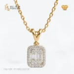 Pandantiv pătrat cu diamante naturale și lanț din aur galben 14K