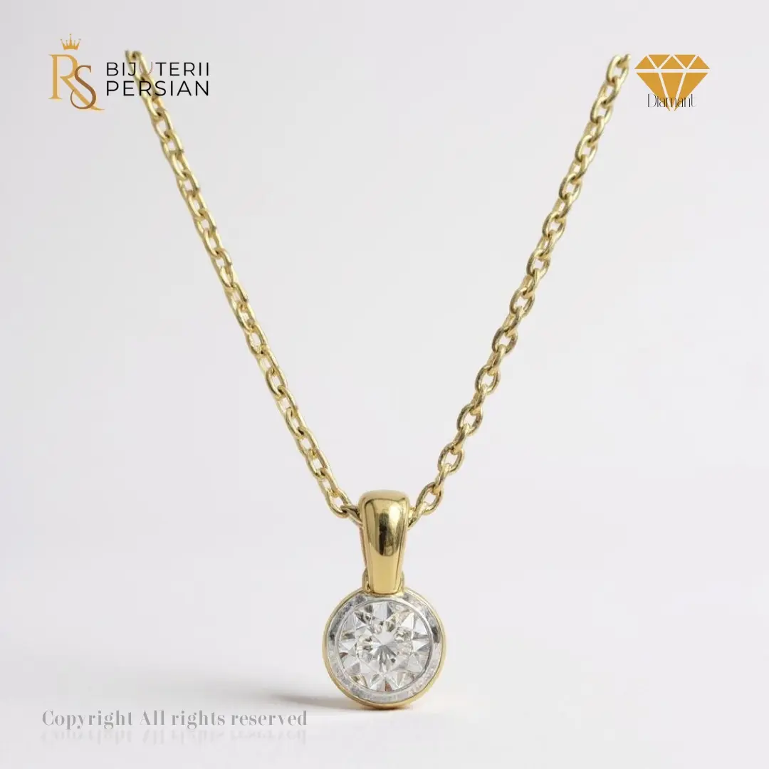 Pandantiv din aur galben cu diamant natural rotund certificat HRD Pandantiv din aur galben 14K cu diamant natural rotund certificat HRD Antwerp, 0.03 ct