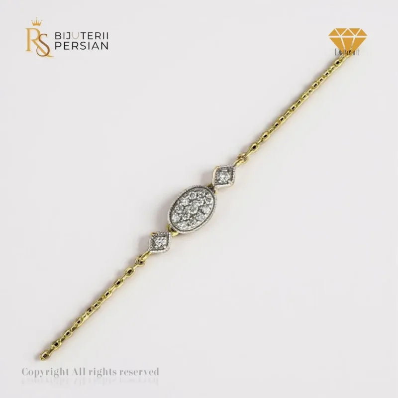 Brățară din aur 14K cu diamante naturale oval pavé certificată HRD – Bijuterii Persian