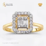 Inel aur 14K cu diamante baguetă și halo dublu, certificat IGI