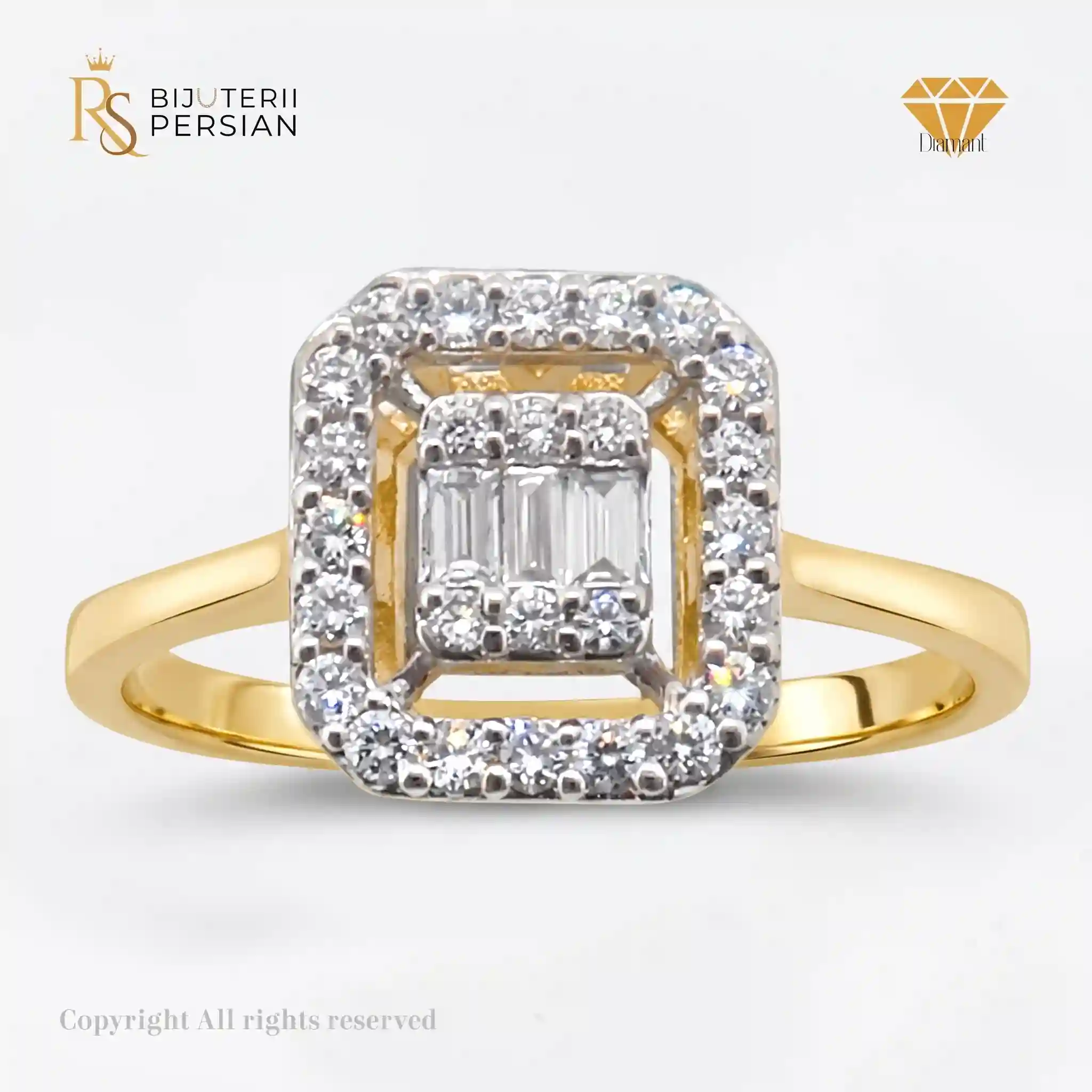 inel-aur-14k-diamant-baguette-halo-igi Inel aur 14K cu diamante baguetă și halo dublu, certificat IGI