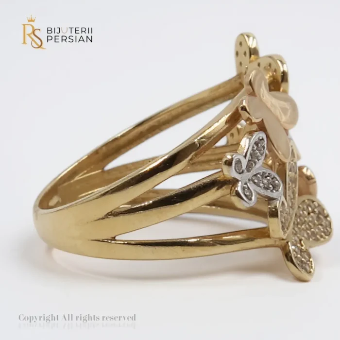 Inel din aur 14K cu fluturi multipli și design pavé – Bijuterii Persian