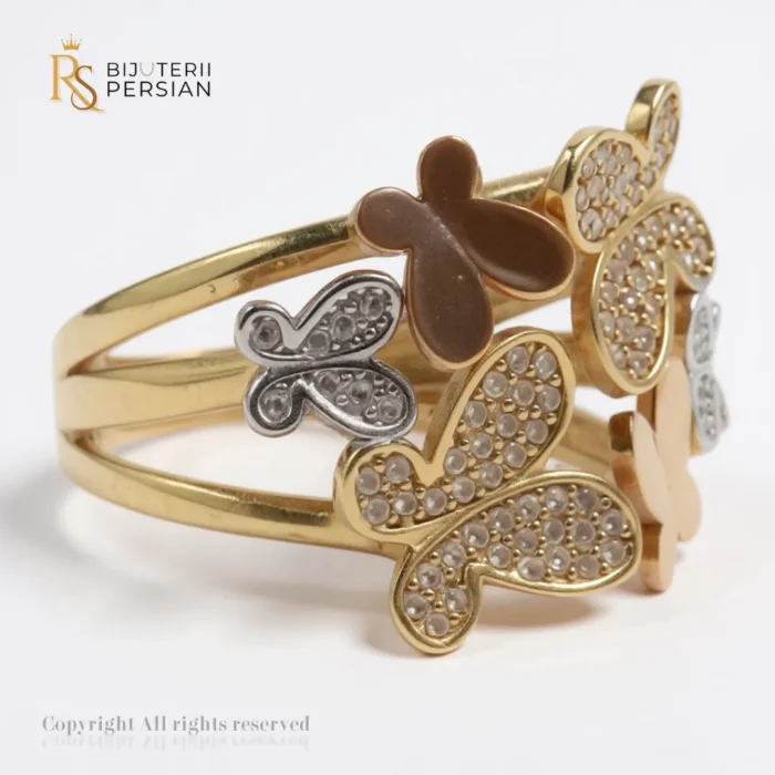 Inel din aur 14K cu fluturi multipli și design pavé – Bijuterii Persian