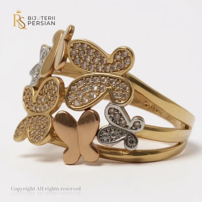 Inel din aur 14K cu fluturi multipli și design pavé – Bijuterii Persian