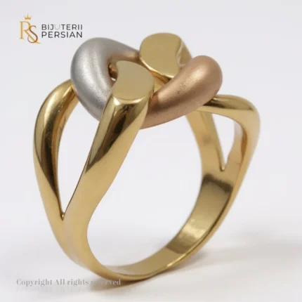 inel din aur tricolor 14K cu design nod contemporan Bijuterii Persian