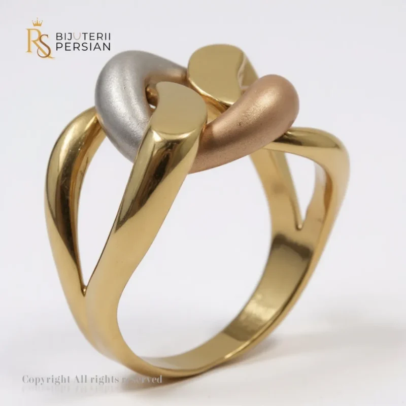 inel din aur tricolor 14K cu design nod contemporan Bijuterii Persian