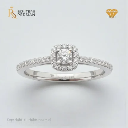 inel de logodnă din aur alb cu diamante halo pavé