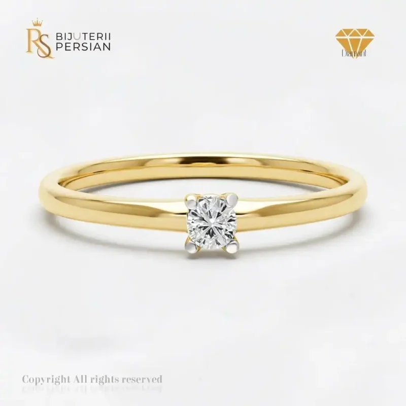 Inel de logodnă din aur galben cu diamant solitar de 0.11ct certificat IGI