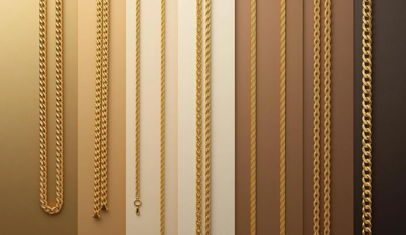 Tipuri de lanțuri din aur: Figaro, Box, Cuban, Rope, Singapore – modele și grosimi.