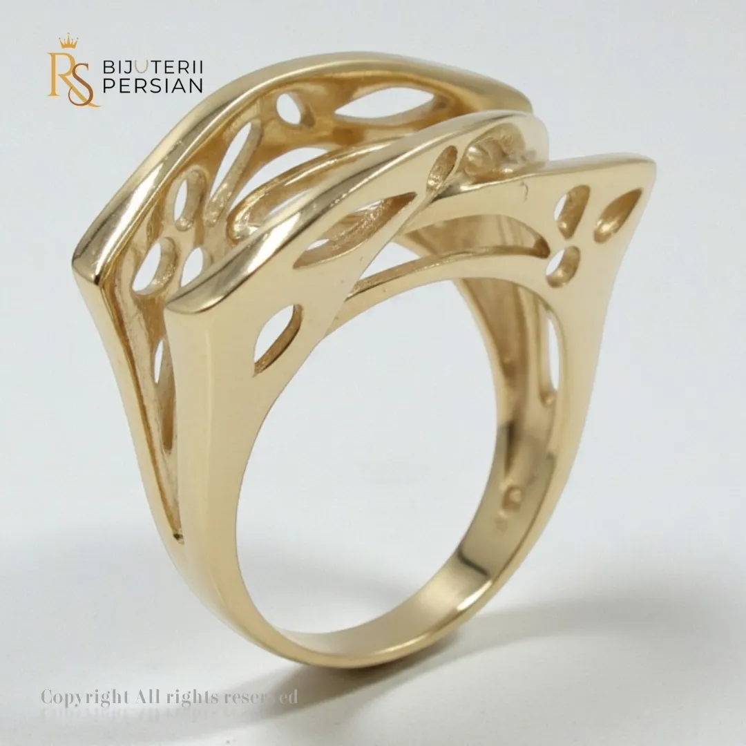 Inel aur 14K model artistic sculptat inel din aur 14K design artistic fluid sculptat – Bijuterii Persian