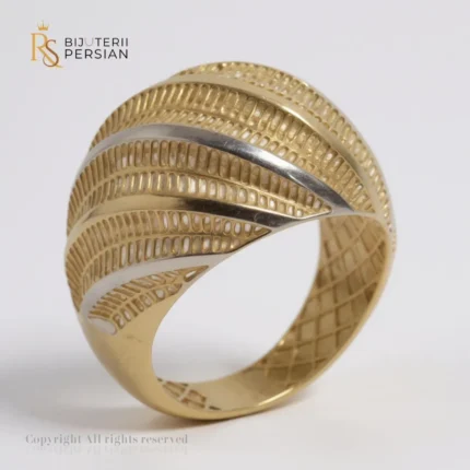 inel lat aur 14K cu textură și detalii bicolore – Bijuterii Persian