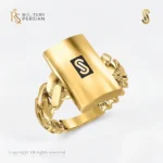 Inel aur galben 14K Monaco Classic Plain Lock original cu placuta lucioasa polizata si corp din zale Cuban