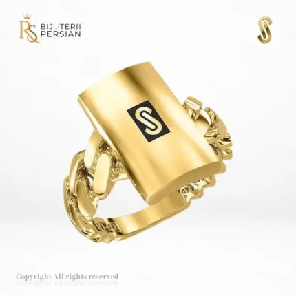 Inel aur galben 14K Monaco Classic Plain Lock original cu placuta lucioasa polizata si corp din zale Cuban