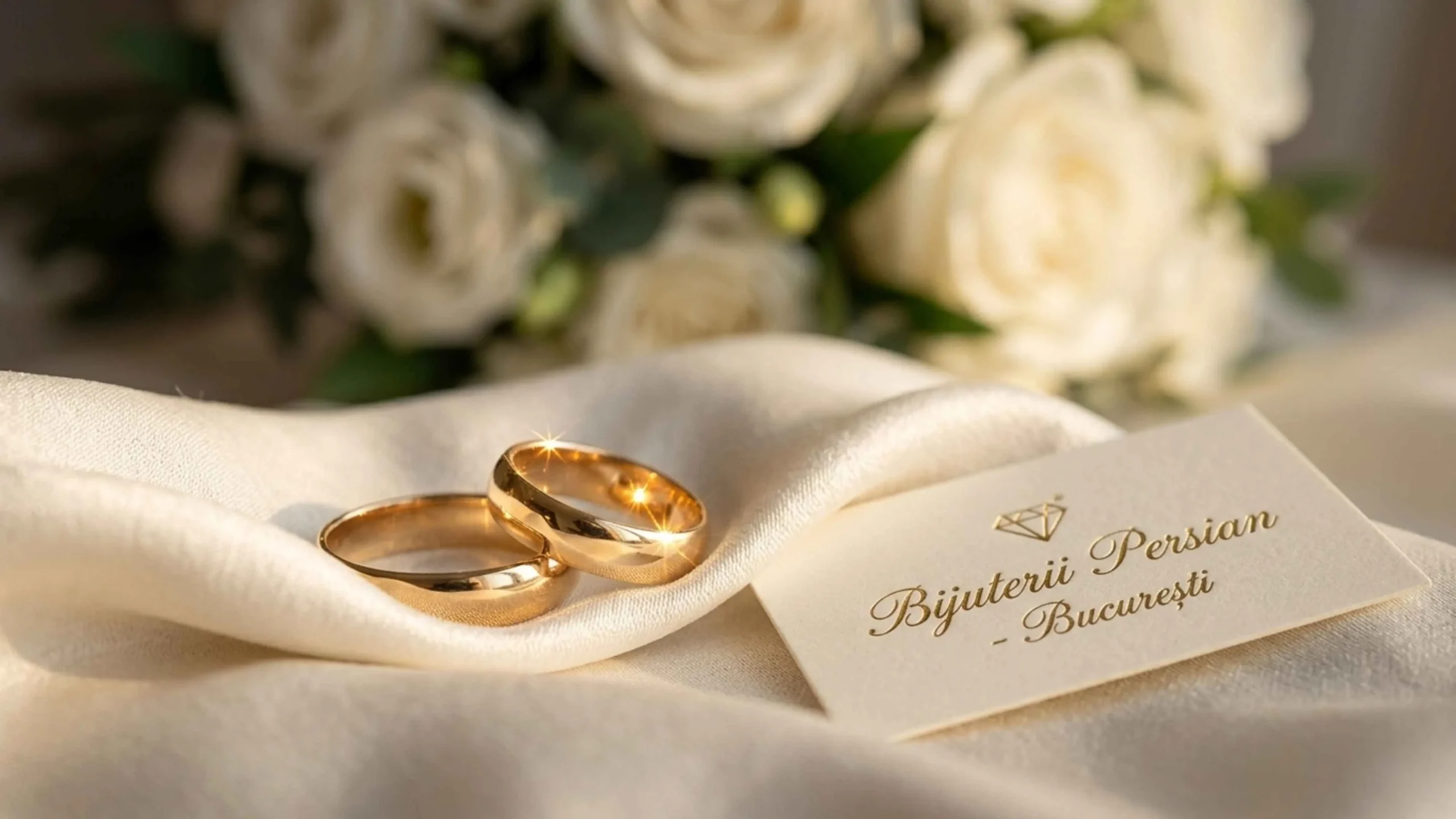 Pereche de verighete aur galben pe fundal de mătase - Bijuterii Persian