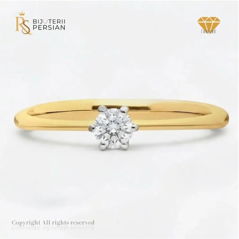 Inel solitaire din aur galben 14K cu diamant natural de 0.14 carate și certificat IGI