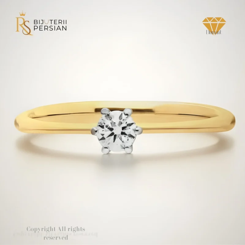 Inel solitaire din aur galben 14K cu diamant natural de 0.14 carate și certificat IGI