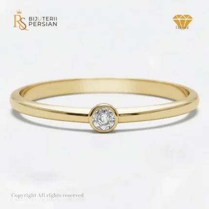 Inel solitaire din aur galben 14K cu diamant natural certificat IGI