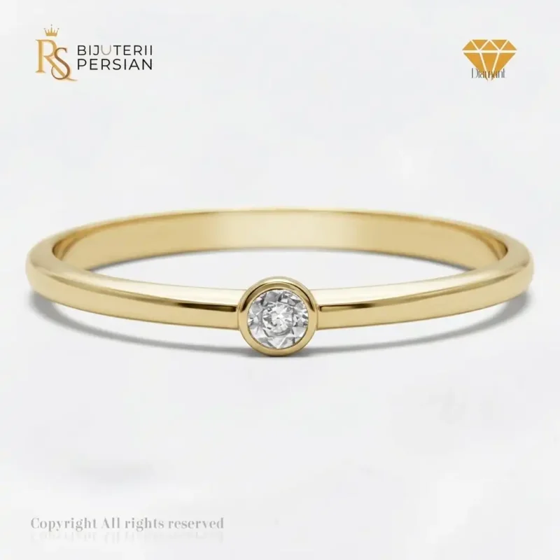 Inel solitaire din aur galben 14K cu diamant natural certificat IGI