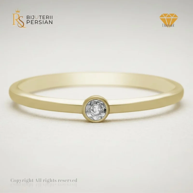Inel solitaire din aur galben 14K cu diamant natural certificat IGI