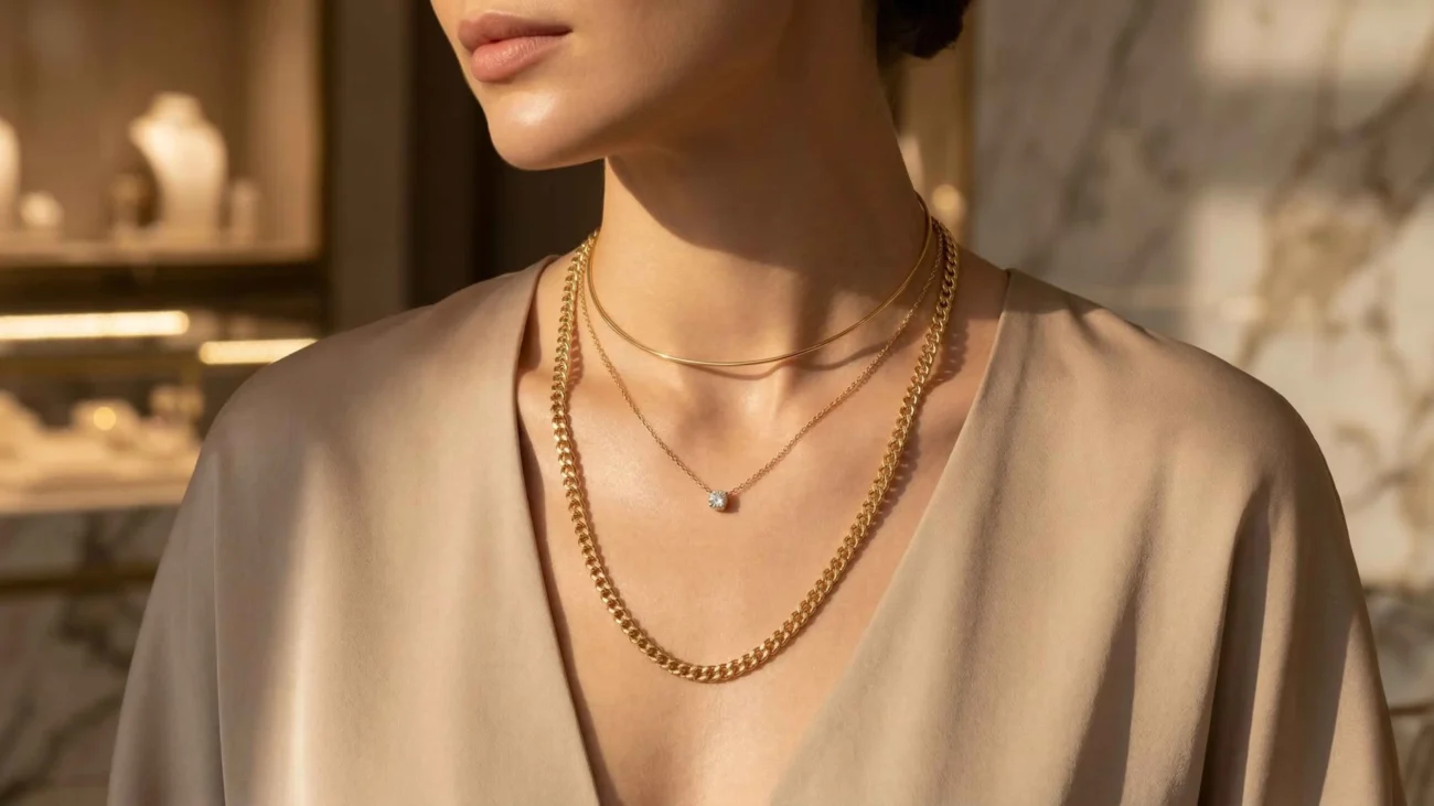 Stil layering lanțuri din aur 14k - Bijuterii Persian București
