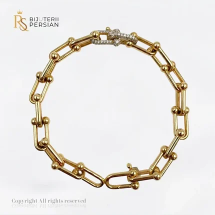 Brățară din aur galben 14K cu zale lungi, sfere și închizătoare cu pietre zirconia - Bijuterii Persian