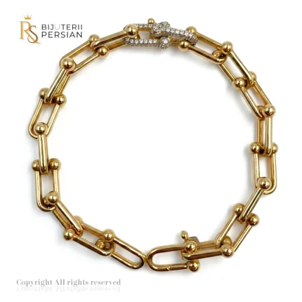 Brățară din aur galben 14K cu zale lungi, sfere și închizătoare cu pietre zirconia - Bijuterii Persian