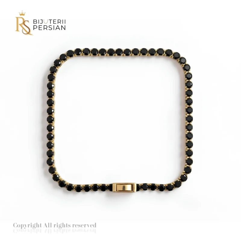 Brățară Tennis din aur galben 14K cu lățime de 3 mm și cristale zirconia negre - Bijuterii Persian
