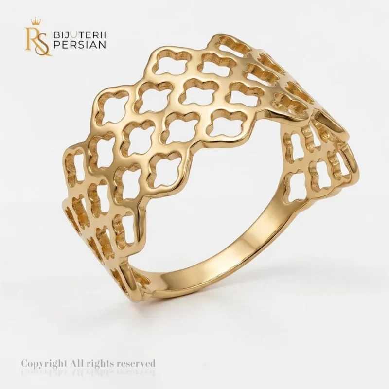 Inel aur galben model dantelat si decupat din aur 14K fara pietre pentru dama