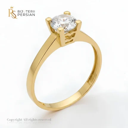Inel de logodna din aur galben 14K model solitaire cu piatră centrală - Bijuterii Persian