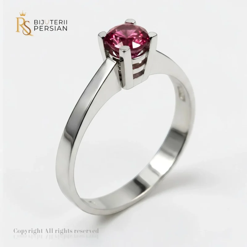 Inel de logodna din aur alb 14K model solitaire cu rubin natural roșu - Bijuterii Persian