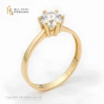Inel de logodnă clasic din aur galben 14K cu o piatră mare rotundă strălucitoare în șase gheruțe
