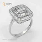Inel de logodnă din aur alb pătrat baghetă din aur 14K cu design cluster mozaic de lux