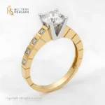 Inel de logodnă geometric din aur 14K cu șină segmentată și cristale încadrate în pătrate