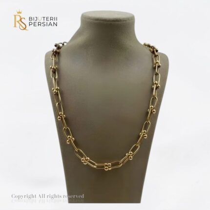 Lanț din aur galben 14K cu zale lungi și ghemuri metalice - Bijuterii Persian
