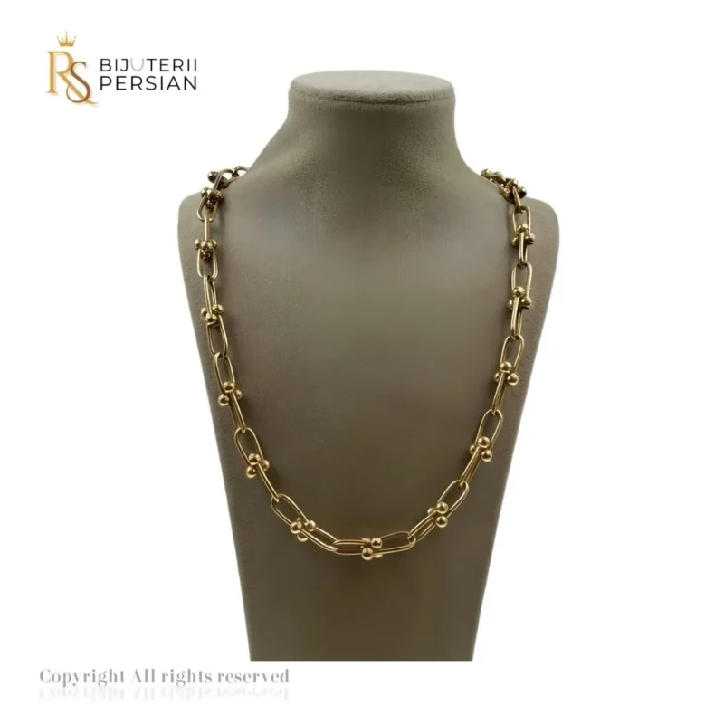Lanț din aur galben 14K cu zale lungi și ghemuri metalice - Bijuterii Persian