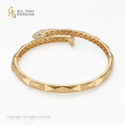 Brățară fixă aur galben 14K model exclusivist șarpe și cui cu cap pavat cu zirconii