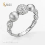 Inel aur alb cu zirconiu 14K model Stellar Spheres cu sfere mate sablate si sfere pavate cu pietre