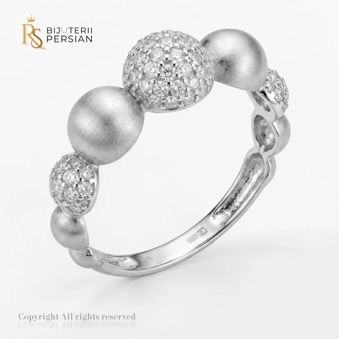 inel-aur-alb-cu-zirconiu-stellar-spheres Inel aur alb cu zirconiu 14K model Stellar Spheres cu sfere mate sablate si sfere pavate cu pietre