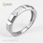 Inel aur alb simplu 14K model Faceted Prism cu taieturi geometrice si finisaj lucios de tip oglinda
